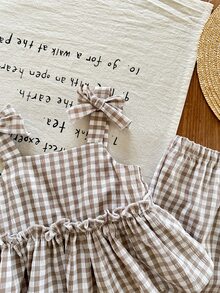 SHEIN LMoss Kids LMoss Baby Girls Summer Cute Striped Camisole And Elastic Waist Pants 2 Pieces Set Girl Gingham Two Outfit - Multicolor - View 4