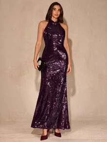 Enchnt Premium Fall Winter Romantic Women's Elegant Purple Sequin Party Dress,Cheongsam,New Chinese Style,Halloween,New Year,Christmas,Festival Outfit - Red Violet - View 7