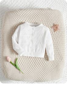 Newborn Baby Girl Newborn Button Front Cardigan,In Fall/Winter - White - View 5