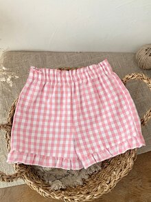 SHEIN LMoss Kids Babygirl Cute Plaid Elastic Waist Shorts, Versatile For Summer - Pink - View 5
