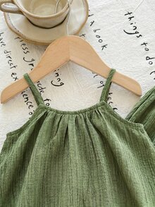 SHEIN LMoss Kids LMoss 2pcs Baby Girl Woven Solid Color Camisole Top And Long Pants Set Green Two Pieces Set Baby Girl Green Two Pieces Set, Baby Girl - Multicolor - View 4