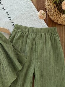 SHEIN LMoss Kids LMoss 2pcs Baby Girl Woven Solid Color Camisole Top And Long Pants Set Green Two Pieces Set Baby Girl Green Two Pieces Set, Baby Girl - Multicolor - View 6