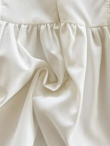 SHEIN LMoss Kids 女婴花卉图案荷叶边领休闲针织连衣裙 - 白色 - 查看 6