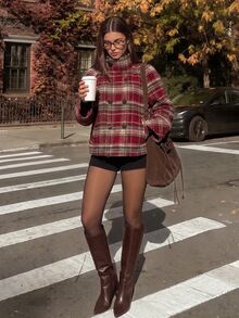Comfortcana Women's Plaid Raglan Sleeve Double-Breasted Casual Overcoat - Multicolor - View 3