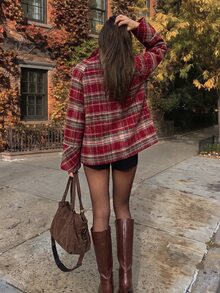 Comfortcana Women's Plaid Raglan Sleeve Double-Breasted Casual Overcoat - Multicolor - View 2