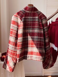 Comfortcana Women's Plaid Raglan Sleeve Double-Breasted Casual Overcoat - Multicolor - View 7