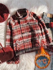 Comfortcana Women's Plaid Raglan Sleeve Double-Breasted Casual Overcoat - Multicolor - View 5