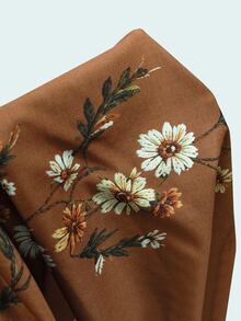 Bytebia Bytebia 【印花設計】波希米亞風咖啡色雛菊仿刺繡長褲，夏季復古田園高腰鬆緊腰寬鬆垂墜闊腿褲 - 彩色 - 查看 6