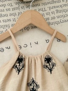 SHEIN LMoss Kids 女婴复古纹理无袖休闲夏季T恤套装 - 彩色 - 查看 4