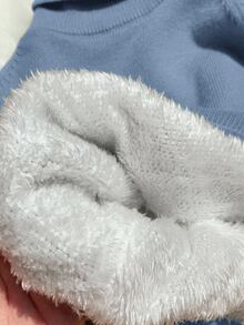 SHEIN 男宝宝/女宝宝雾蓝色保暖针织纯色休闲高领毛衣，柔软亲肤，适合秋冬休闲、上学、外出 - 霧霾藍 - 查看 8