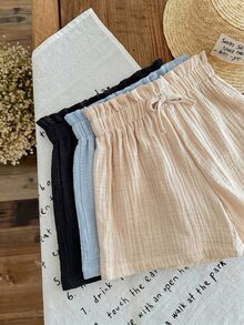 SHEIN LMoss Kids 3PCS Young Girls Shorts 3 Pcs Shorts For Young Girl Summer Short Sets Paperbag Waist Shorts - Baby Blue - View 4