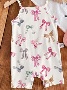 SHEIN LMoss Kids Cute Colorful Bow Print, Baby Girl Casual Strap Romper, Suitable For Spring/Summer - Multicolor - View 5