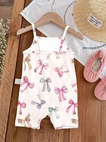 SHEIN LMoss Kids Cute Colorful Bow Print, Baby Girl Casual Strap Romper, Suitable For Spring/Summer - Multicolor - View 2