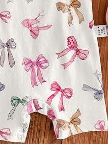 SHEIN LMoss Kids Cute Colorful Bow Print, Baby Girl Casual Strap Romper, Suitable For Spring/Summer - Multicolor - View 4