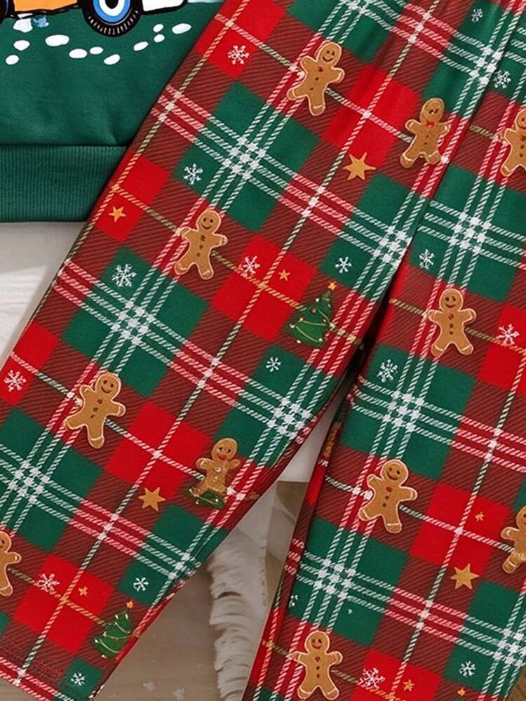 Baby Boys 2pcs Christmas Cartoon Car Sweatshirt And Gingerbread Plaid Pants Set - Multicolor - View 5