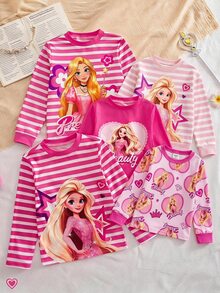 SHEIN 少女隨機3件組甜美公主風淺粉色舒適柔軟修身圓領長袖T恤 - 粉色 - 查看 5