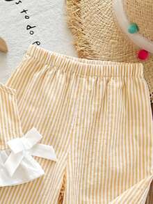 SHEIN LMoss Kids Babygirl Summer Cute Red & White Plaid Ruffle Sleeveless Top And Elastic Waist Loose Pants Set - Multicolor - View 4