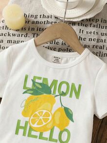 SHEIN LMoss Kids 女嬰休閒日常舒適針織素色圓領T恤與格紋休閒短褲2件套 - 薄荷綠 - 查看 5