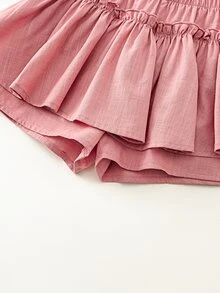 SHEIN LMoss Kids Young Girl Solid Color Loose Casual Skirt For Spring And Summer - Coral Pink - View 4