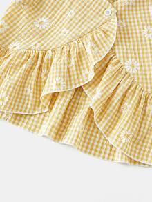 SHEIN LMoss Kids LMoss 女童纯色圆领宽松休闲上衣长裤套装，夏季 - 黃色 - 查看 4