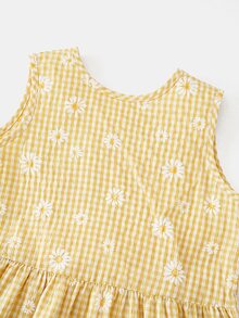 SHEIN LMoss Kids LMoss 女童纯色圆领宽松休闲上衣长裤套装，夏季 - 黃色 - 查看 7