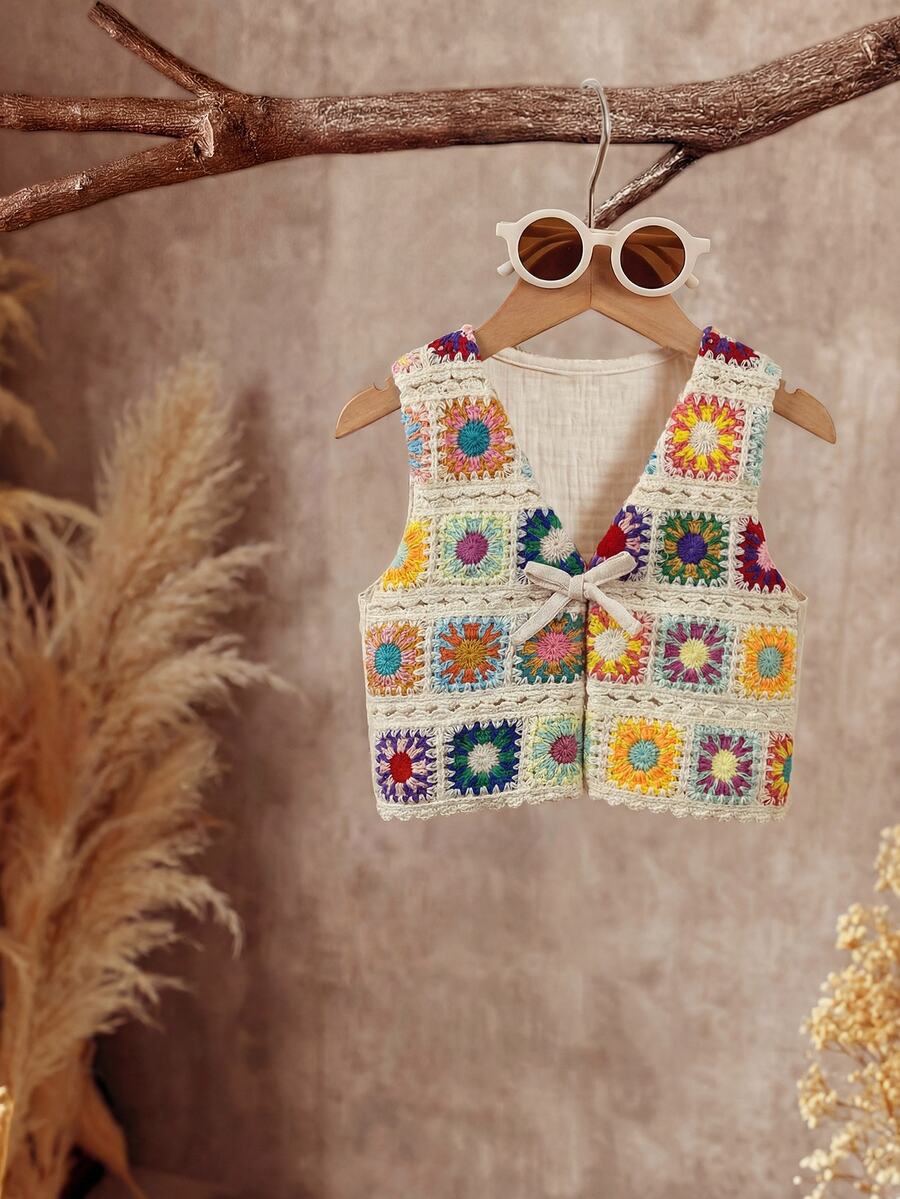 SHEIN LMoss Kids LMoss Baby Girl Lovely Versatile Vacation Knitted Cardigan, Summer - Multicolor - View 1
