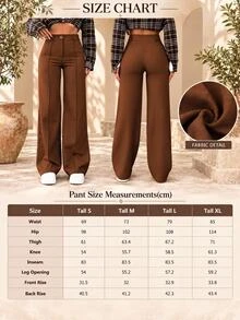 SHEIN Tall Solid Color Toothpick Striped Design Wide Leg Office Business Autumn Pants Coffee Brown Casual - Rust Brown - View 5