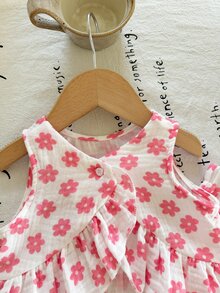 SHEIN LMoss Kids 2件組女嬰櫻桃印花梭織背心與褲子套裝 - 粉色 - 查看 5