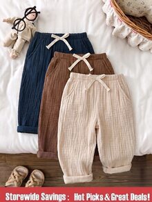 SHEIN LMoss Kids Baby Boy Woven Solid Color Fitted Casual Bottoms 3 Pieces Set - Multicolor - View 1