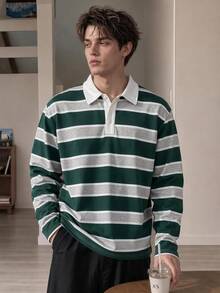 Resyla Men 男士拼色條紋長袖 Polo 衫 - 彩色 - 查看 1