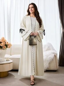 Al Najma 大尺碼女款白色圓弧下擺喇叭袖蝴蝶結裝飾長袍，秋季端莊禮拜祈禱服，適合洗禮、賓客出席與堅振禮 - 白色 - 查看 5