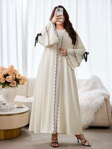 Al Najma 大尺碼女款白色圓弧下擺喇叭袖蝴蝶結裝飾長袍，秋季端莊禮拜祈禱服，適合洗禮、賓客出席與堅振禮 - 白色 - 查看 7