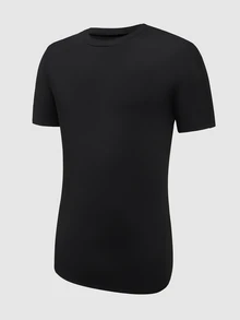Resyla Men Men's Casual All-Match Versatile Solid Color Short Sleeve T-Shirt Gym Workout Black Summer - Black - View 4