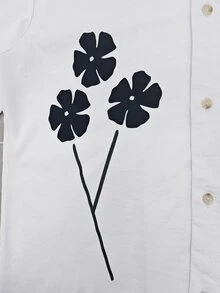 Resyla Men 男士花卉印花短袖单排扣休闲衬衫 - 白色 - 查看 5