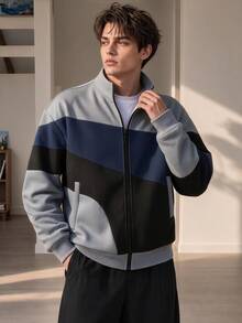 Resyla Men Men's Solid Color Zipper Front Pocket Casual Hoodie Sweatshirt - Multicolor - View 1