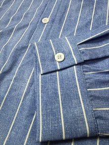 Resyla Men Men's Casual Commute Stand Collar Striped Shirt - Blue and White - View 7