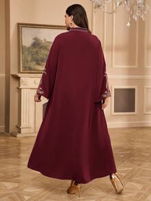 Al Najma Plus Size Women's Elegant Embroidered Arabic Style Dress - Burgundy - View 2
