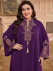 Al Najma 大尺碼女款優雅端莊夏威夷刺繡細節阿拉伯風洋裝，秋季洗禮賓客婚禮泰國度假 Ninang 杜拜紫色 - 紫色 - 查看 1