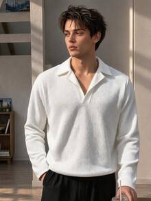 Resyla Men Men's Solid Color Casual Versatile Daily Long Sleeve T-Shirt - White - View 1
