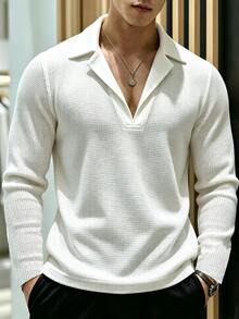 Resyla Men Men's Solid Color Casual Versatile Daily Long Sleeve T-Shirt - White - View 6