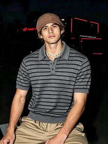 Resyla Men Retro Streetwear Casual 80s Grey Colorblock Old Money Commute Date Night Wedding Vacation Beach Knit Polo Collar Pullover Sweater Summer - Grey - View 6