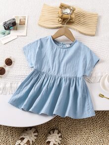SHEIN LMoss Kids LMoss Young Girl Young Girl Woven Solid Color Loose Casual Blouse With Round Neck & Bowtie - White - View 3