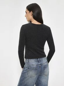 Maija Women's Fashion Street Front Button Long Sleeve T-Shirt - Black - View 3
