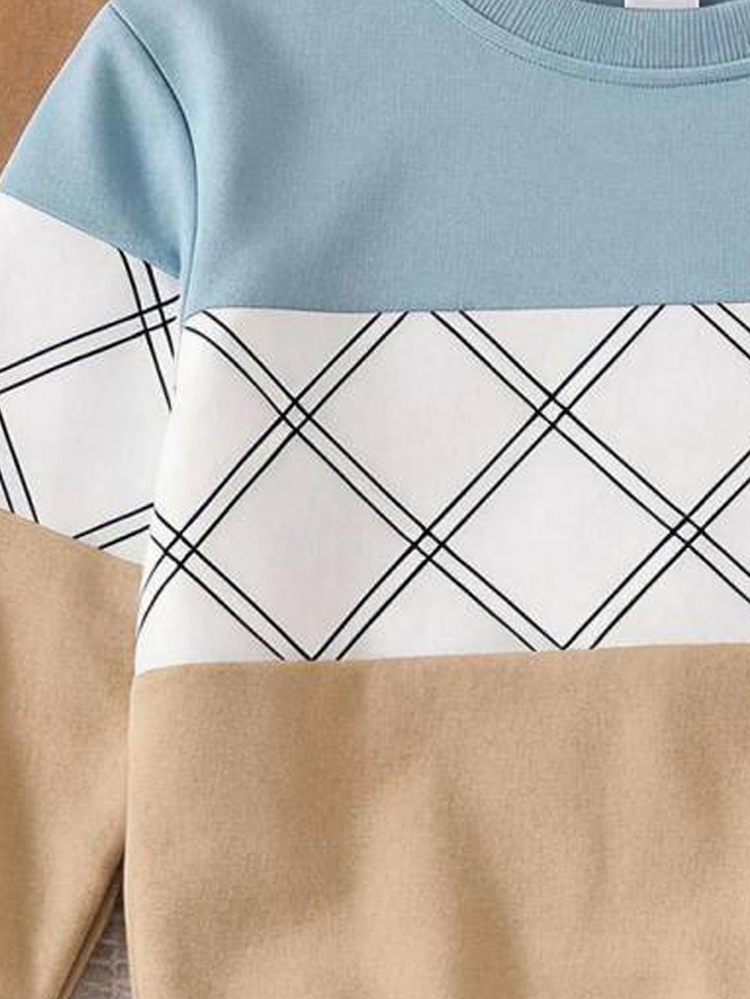 SHEIN Young Boy Colorblock Long Sleeve Sweatshirt And Pants Casual Daily Outfit White Fall Winter - Multicolor - View 4