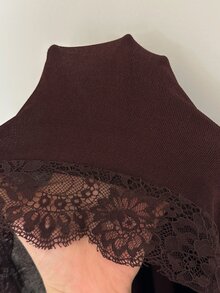 Aloruh Women's Elegant Sexy V-Neck Lace Patchwork Fitted Long Sleeve T-Shirt,Elegant Women's Blouses, Work Tops For Women, Fashionable Tops,Brown Tops - Brown - View 7