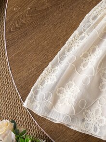 Souflis Souflis Girls' Summer Embroidered Princess Dress,Ruffled Collar Short Sleeve Waisted A-Line Dress,Flower Girl Daily School Outing Sweet Long Party Dress - White - View 8