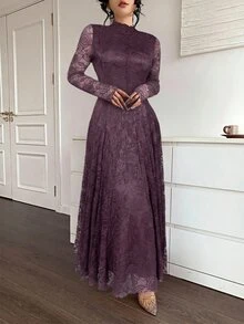 Feyla Elegant White Lace Dress For Women - Purple - View 7