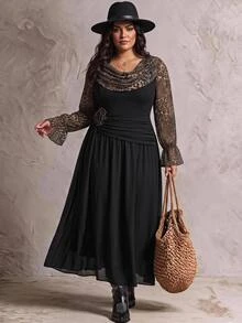 SHEIN CURVE+ Women's Plus Size Dress 22W, Autumn/Winter Floral Decor Elegant Dress Fall - Multicolor - View 6