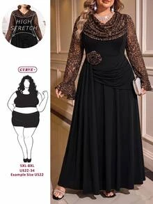 SHEIN CURVE+ Women's Plus Size Dress 22W, Autumn/Winter Floral Decor Elegant Dress Fall - Multicolor - View 4