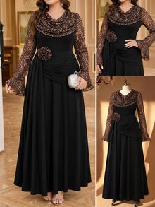 SHEIN CURVE+ Women's Plus Size Dress 22W, Autumn/Winter Floral Decor Elegant Dress Fall - Multicolor - View 5